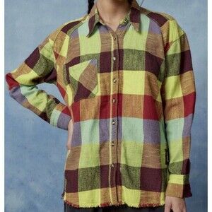 Urban Outfitters x BDG Rainbow Plaid Cotton Flannel Shirt Sz L NWOT